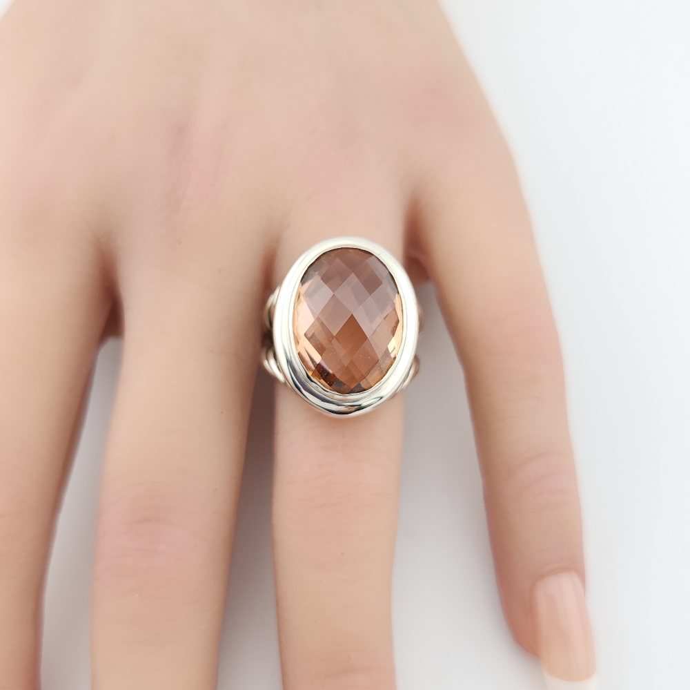 David Yurman Sterling Silver Oval Ring With  Morganite